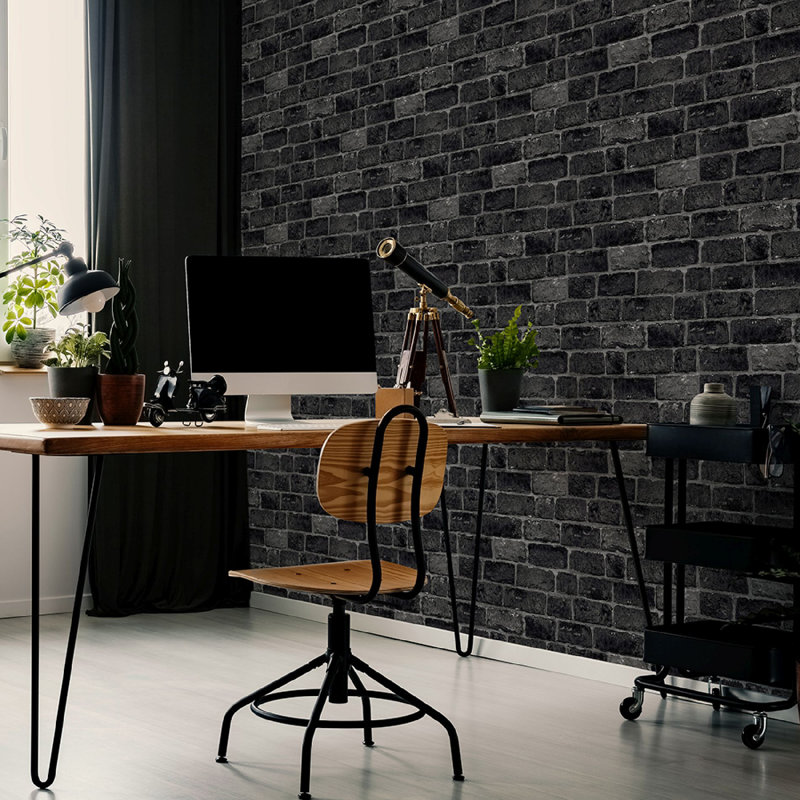 Fresco House Industrial Brick Wallpaper, Brick Charcoal