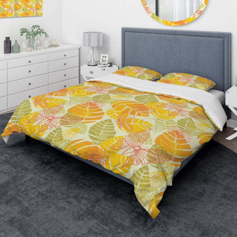 Ensemble de housse de couette avec papillon et feuilles colorées designart summer