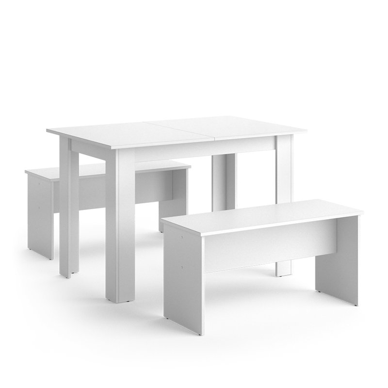 Kanerva 4 - Person Dining Set, White, White, White