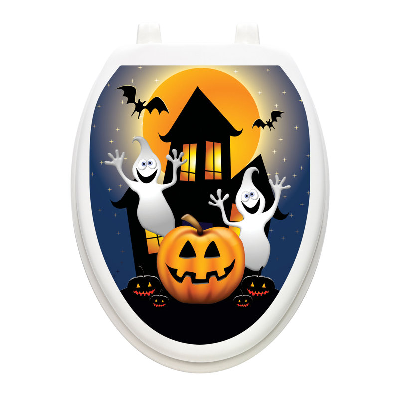 Décalcomanie de siège de toilette d'Halloween Ghost House - Toile de tatoo, Allongée