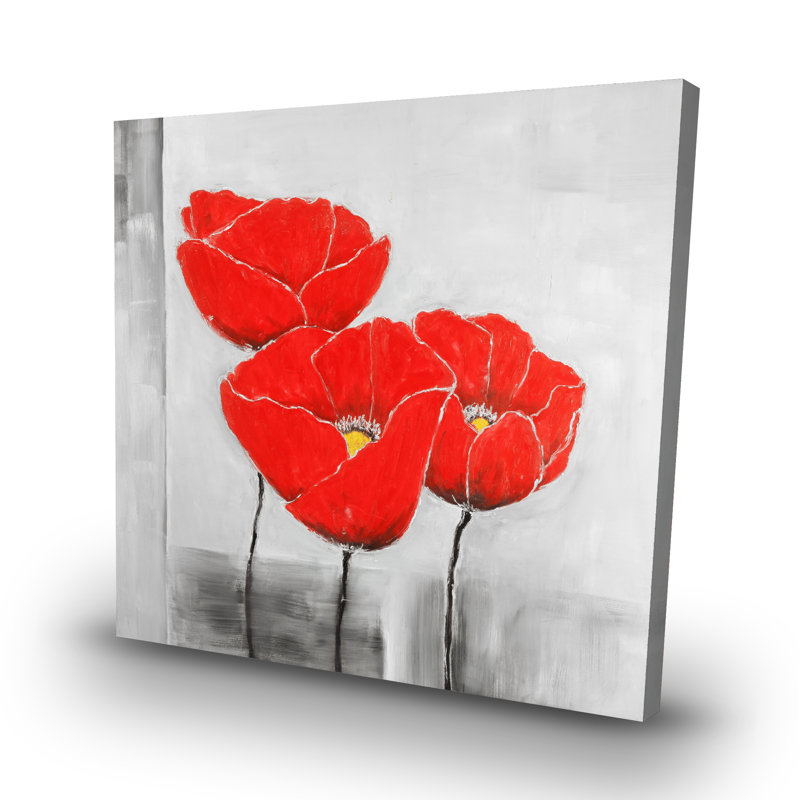 Three poppies - 32"x32" art on canvas