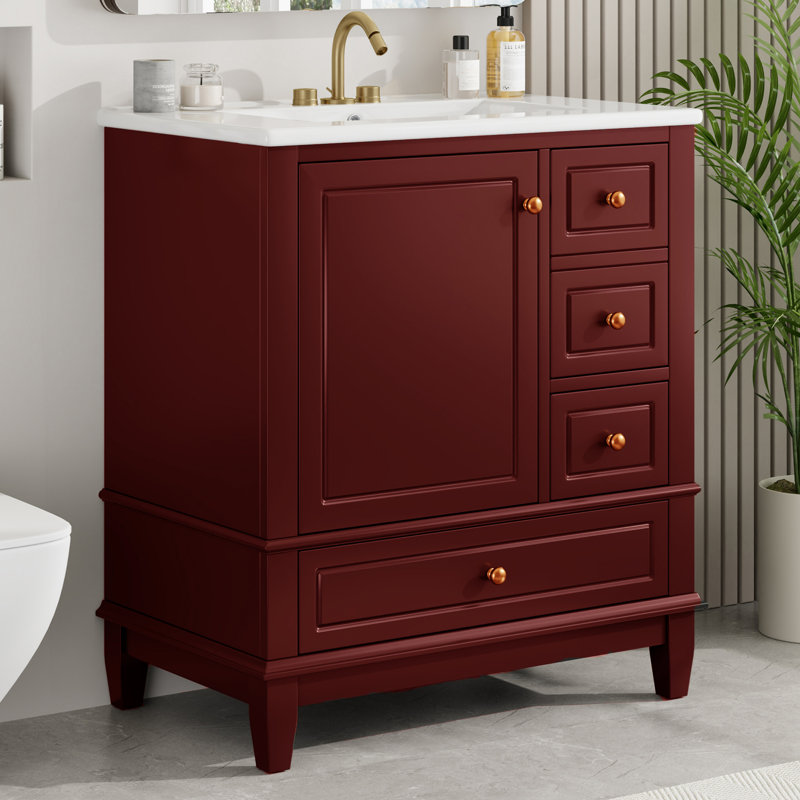 30'' Single Bathroom Vanity With Ceramic Top, Red