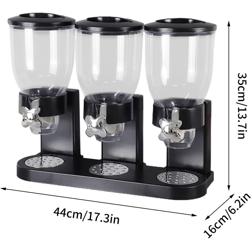 Triple-Container Dry Food Dispenser, Black