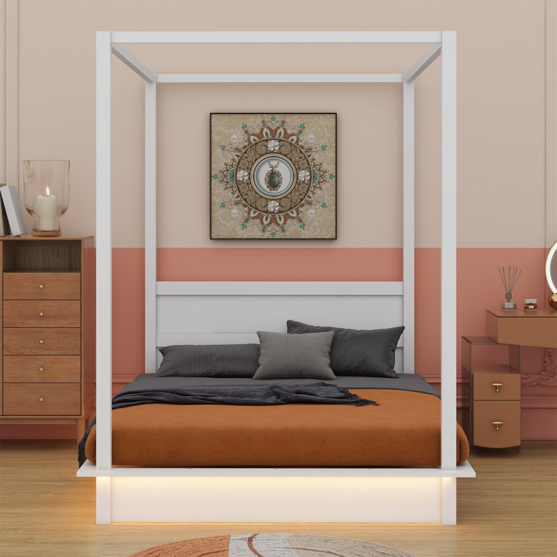 Andenwood Canopy Bed, LED Platform Bed, Full