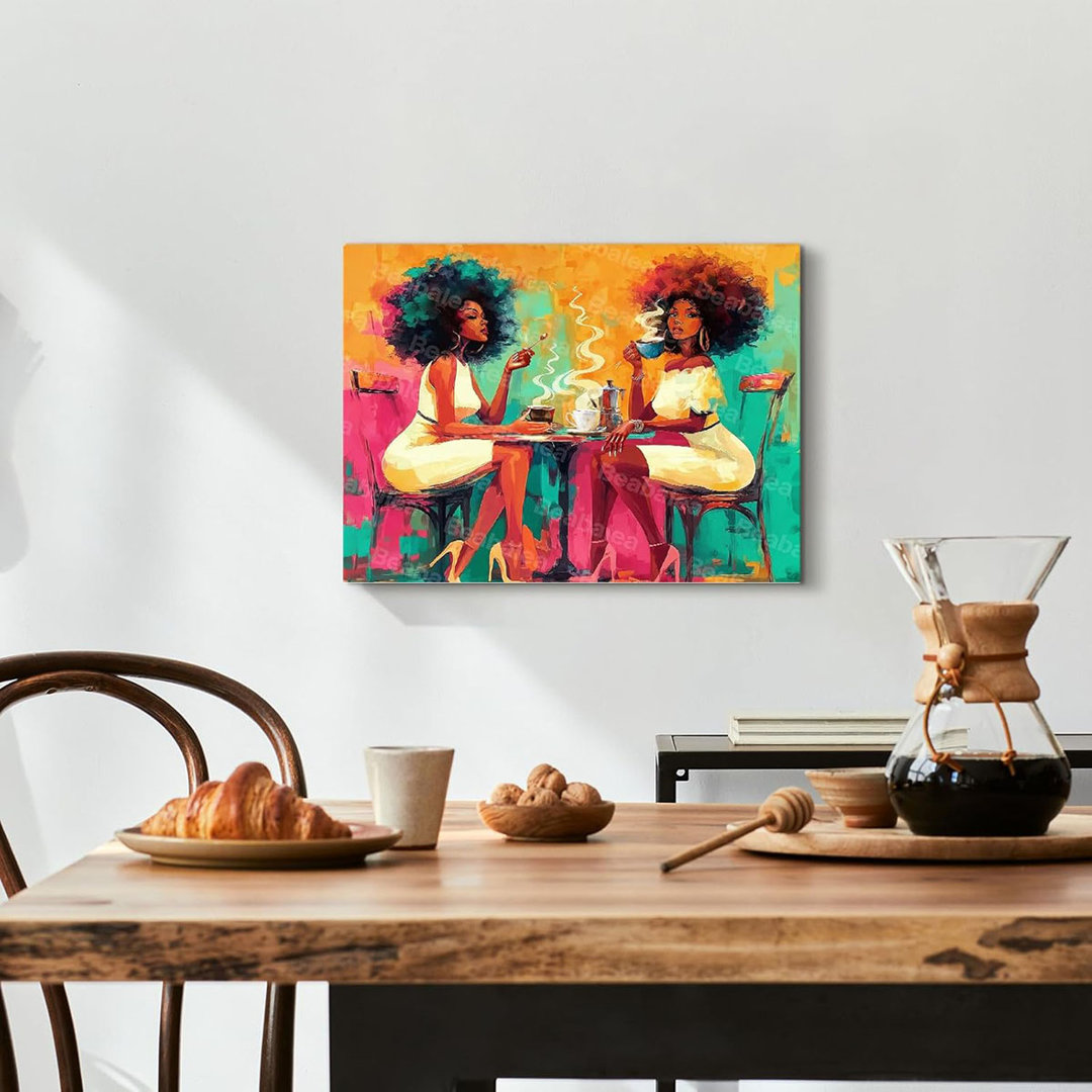 African American Wall Art Black Girl Coffee Canvas Wall Decor Prints Painting Modern African Women Pictures Framed Artwork For Bedroom Bathroom Living