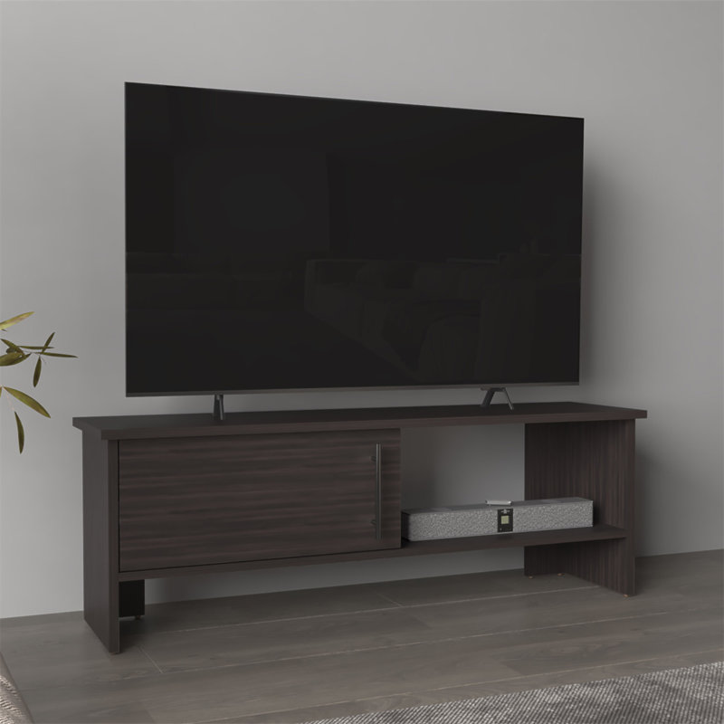 Meuble télé, 1 porte, 1 tablette, Marron foncé