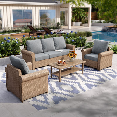Rattan 5 - Person Seating Group with Cushions