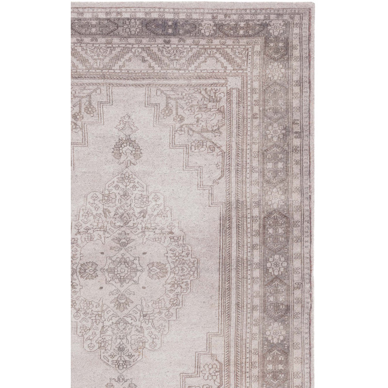 Bilboat Vintage Hand Tufted Pet Yarn/Cotton Oriental Rug in Grey/Beige, Rectangle 4' x 6'