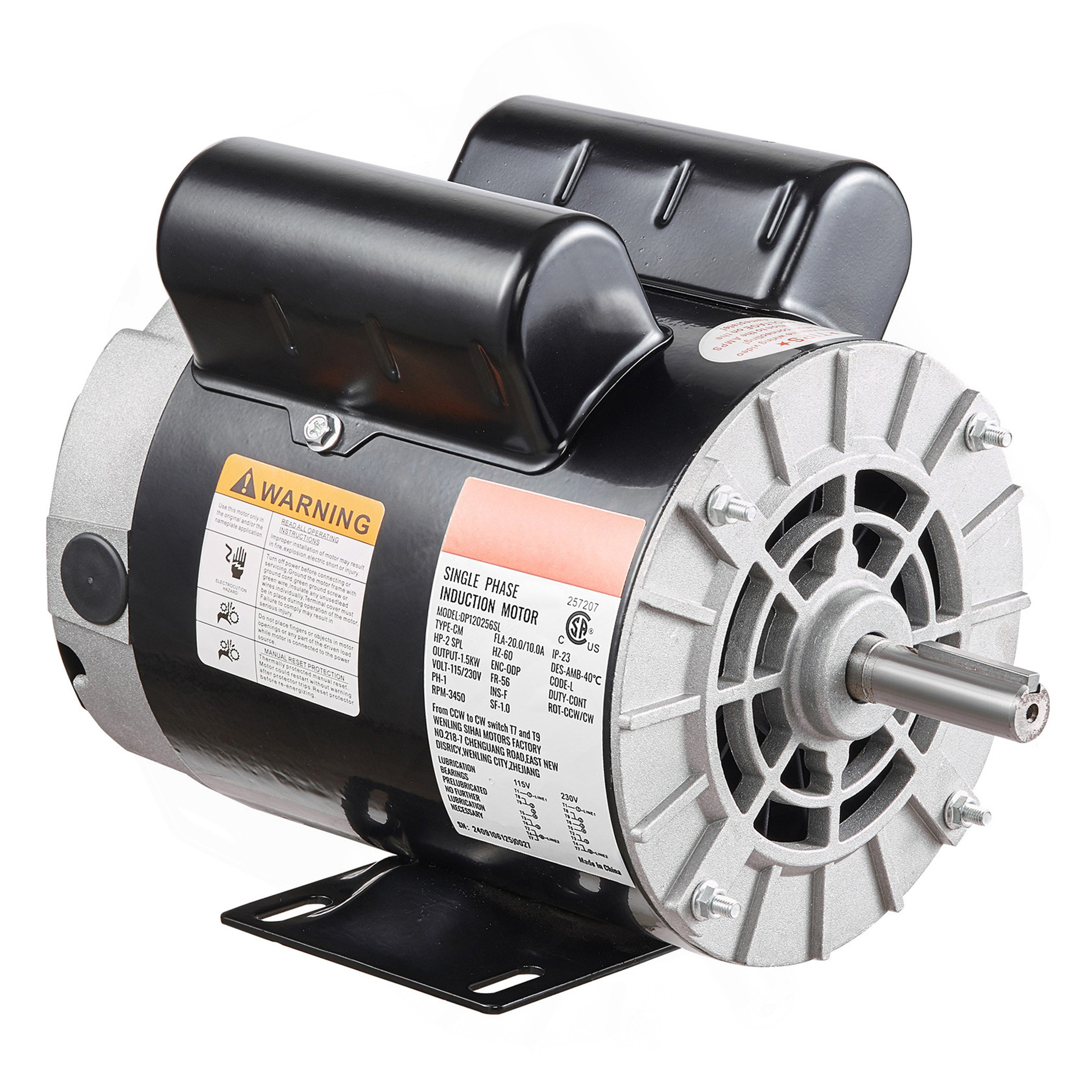 Jiafan 2HP SPL Air Compressor Motor 115/230V 20/10A 3450RPM 56 Frame CW ...