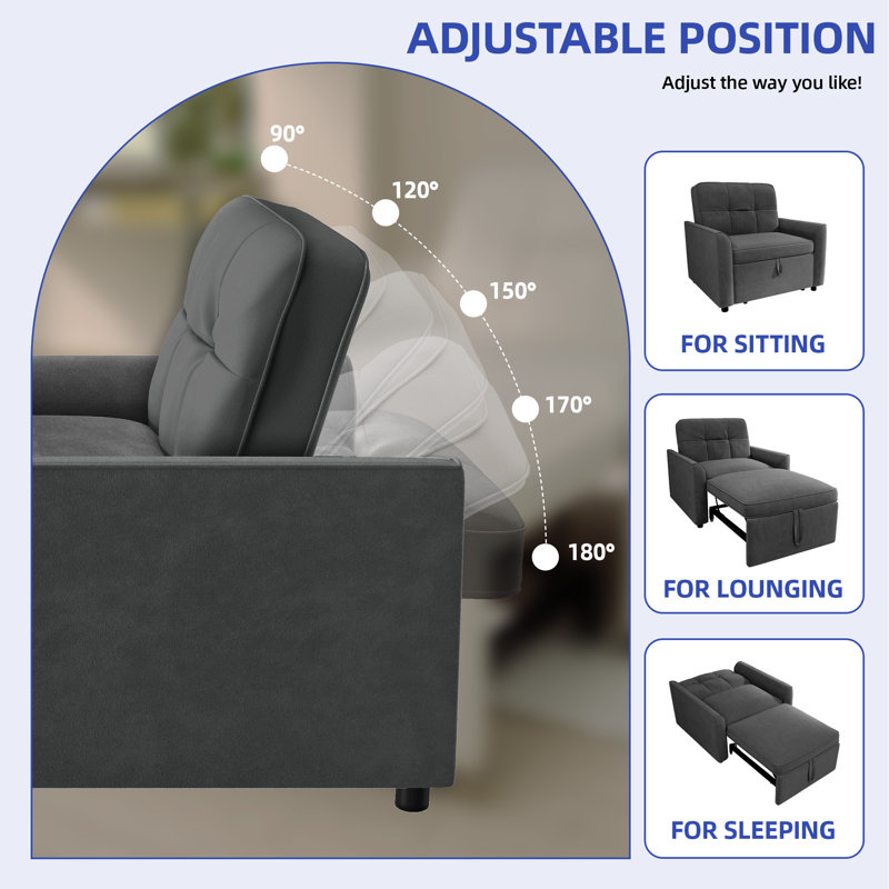 Canapé-lit compact en velours avec dossier réglable et structure robuste, Velours gris