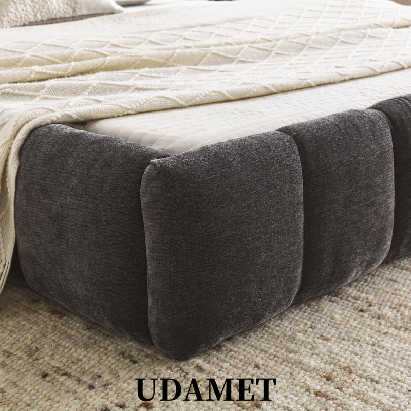 Base de lit grand moderne avec base en chenille épaisse - Structure en composite robuste et sans sommier, gris foncé, Gris