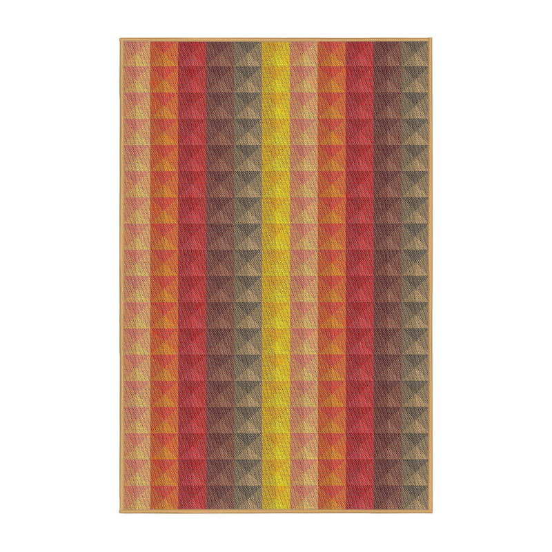 Tapis jaune/rouge/brun à motifs, Rectangle 5 pi x 7 pi