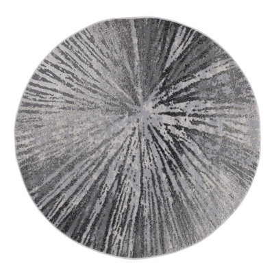 Ilios Collection Abstract Black and Gray Starburst Rug