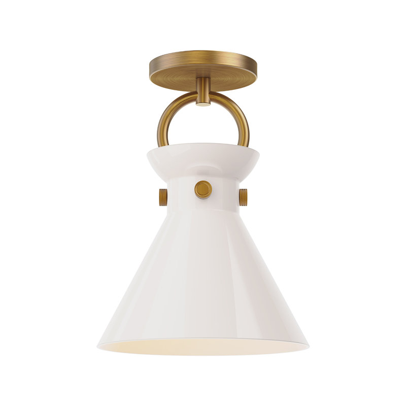 Tiney Glass Semi Flush Mount, Aged Gold, Glossy Opal