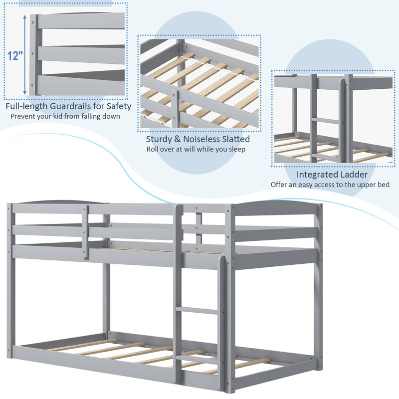Gurtej Kids Twin Over Twin Bunk Bed, Gray