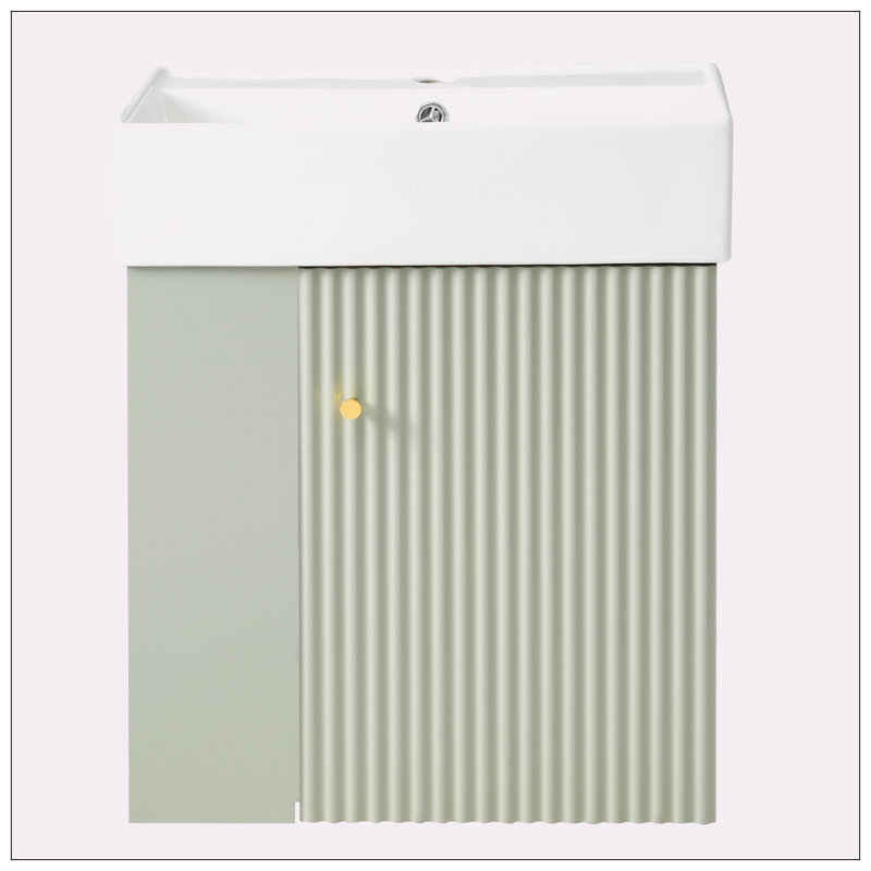Meuble-lavabo flottant 21,6 po avec lavabo en céramique, rangement à gauche, Vert