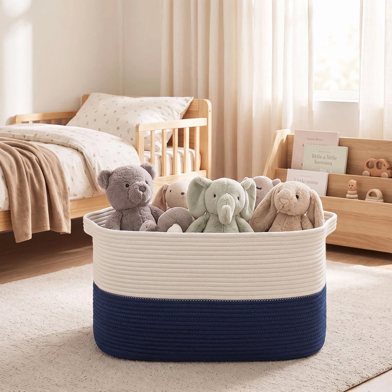 Panier de rangement extra large de 61 cm (24 po) en corde de coton avec poignées, grand panier de rangement tissé pour couvertures, literie, oreillers, jouets et vêtements