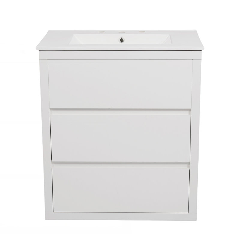 Ensemble de meuble-lavabo double avec deux lavabos séparés en céramique, Blanc