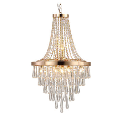 Lustre moderne en cristal doré de 20 po - Luminaire suspendu élégant à niveaux pour salle à manger et vestibule