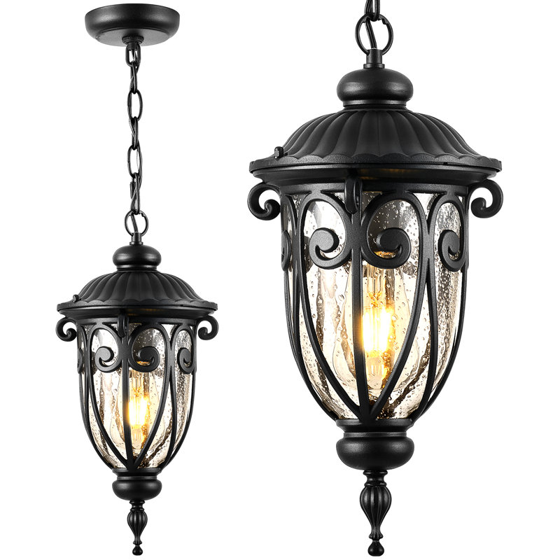 Black Outdoor Hanging Lights for Porch, House, 17" H x 7" W x 7" D