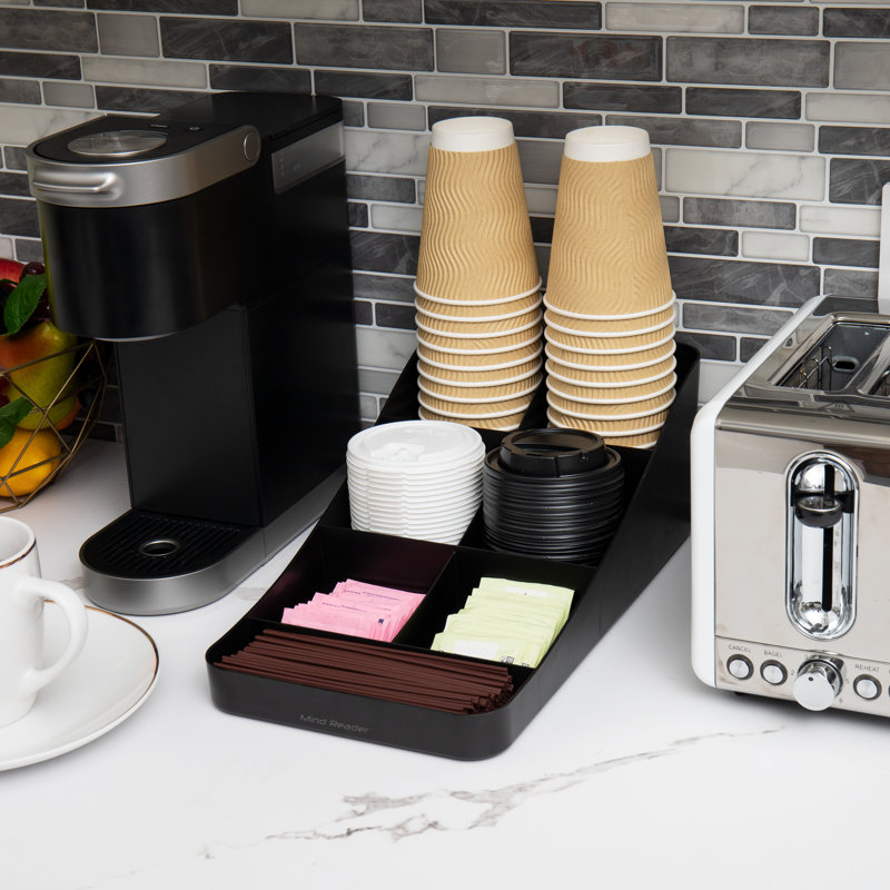 Mind Mind Cup and Condiment Station, Organisateur de comptoir, Bar à café, Cuisine, Agitateurs, l 15,5 po x H 5,25 po, Blanc