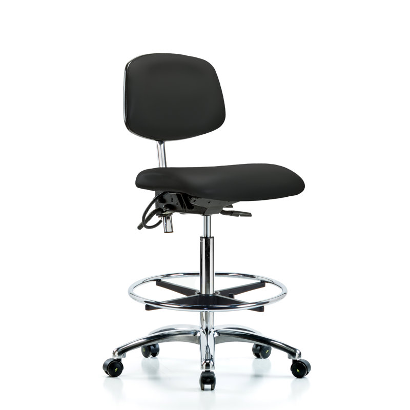 Vinyl Drafting Chair with Headrest, Black, Casters, Not Included