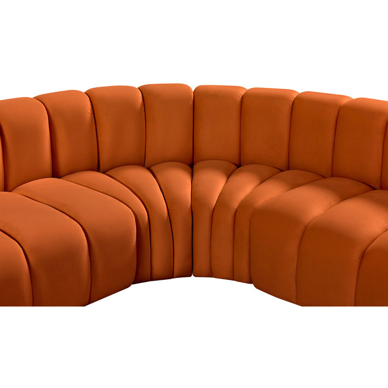 Hrefna Upholstered Curved Sectional with Ottoman Reversible, Cognac Velvet