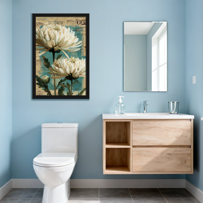 Plantes et fleurs de chrysanthèmes blancs sur fond rétro, H 18 po x l 12 po, Toile tendue, Ne s’applique pas