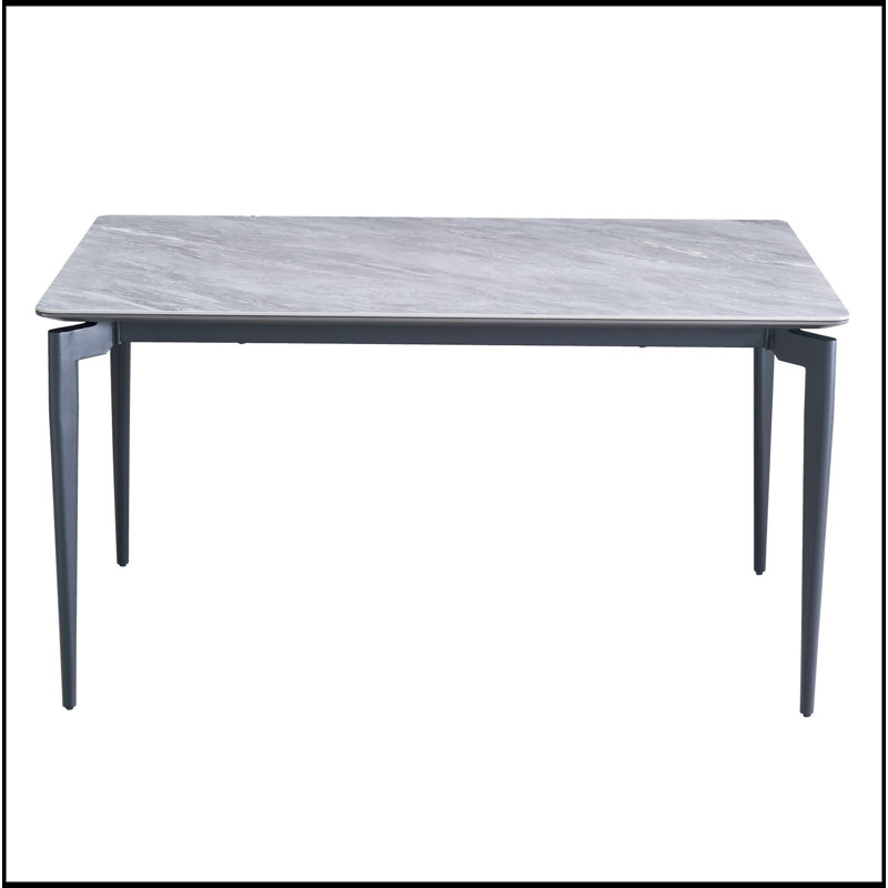 Table de roche brillante avec pieds noirs, table de salle à manger en pierre frittée, table de salle à manger pour 6 à 8 personnes
