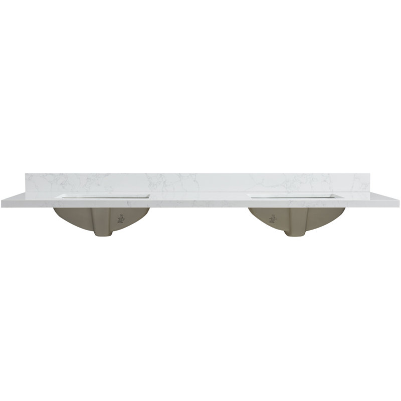 Plateau de meuble-lavabo double 73 po avec lavabo Malaga, Grain blanc