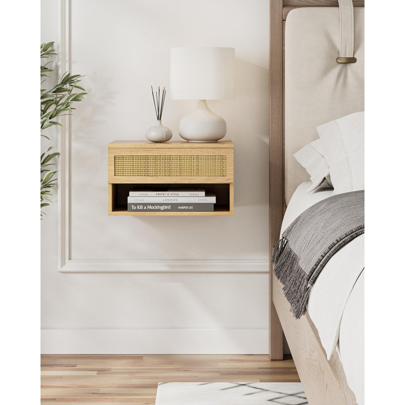 Small Modern Floating Bedside Table With Drawers