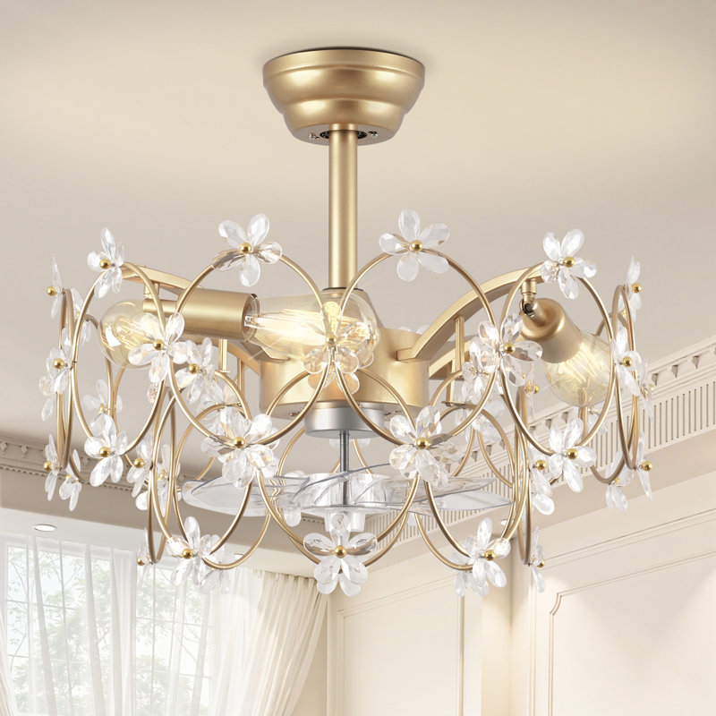 22''Crystal Chandelier Ceiling Fan with Remote and Light