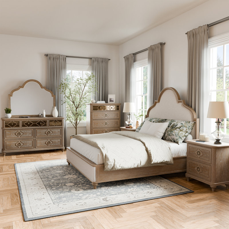 Cashawn 6-Piece Bedroom Set, King, 6 Pcs: Bed,2 Nightstands,Dressers,Chest, Mirror