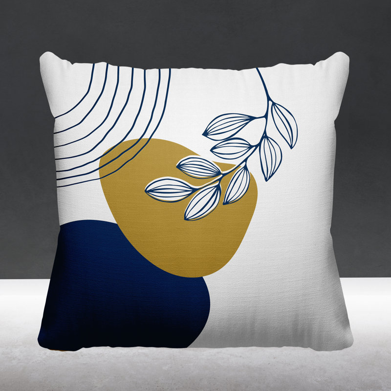 Coussin intérieur / extérieur Lupita, L 15 po x H 15 po, Jaune / Bleu Marine