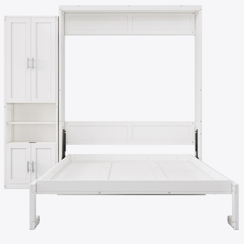 Kailer Murphy Bed With A Desk, 1 Bed, 1 Side Cabinet Storage Shelf, White, Full