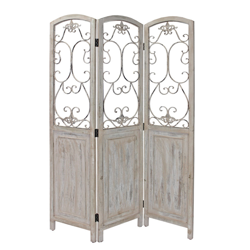 Paravent 68 "à trois panneaux pliables en métal et bois beige, Beige