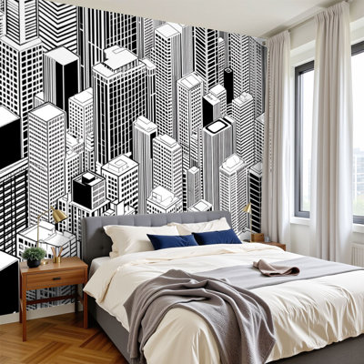 Papier peint adhésif noir et blanc Cityscape