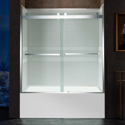 56-60X62" Double Sliding Tub Door with 3/8" Thickened Upgrade Tempered Glass | Stainless Steel Hardware | Safe, Explosion-Resistant, Clear & Stylish, Sturdy & Durable 