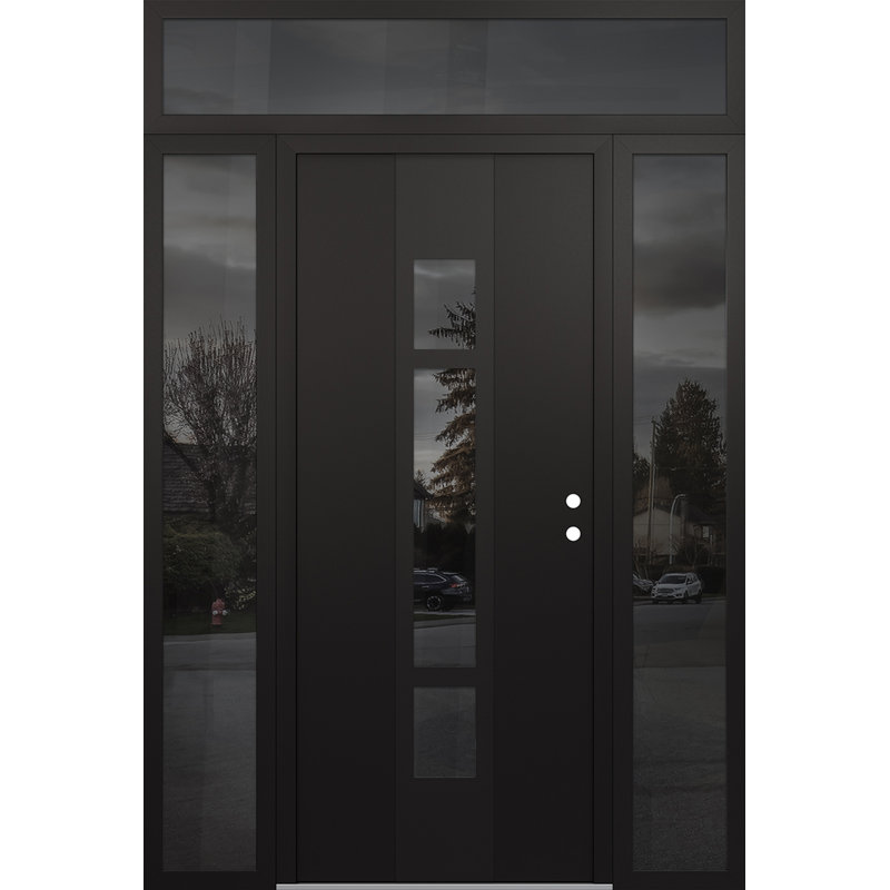 Porte d'entrée pré-suspendue en acier à panneaux noirs Diamond A9, S'ouvre à gauche vers l'intérieur, L 65,06 po x H 95,69 po