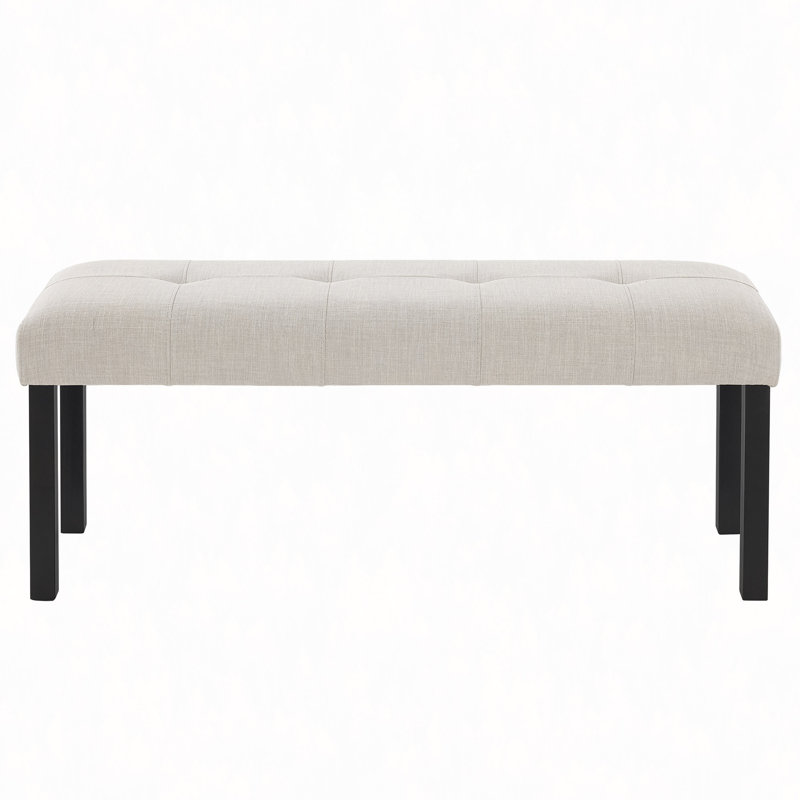 Tufted Linen Dining Bench, Farmhouse Upholstered Entryway Bench With Rubber Wood Legs, Versatile For Kitchen, Bedroom, Hallway