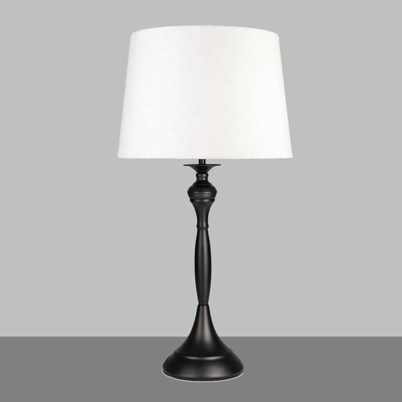 Antibes Candlestick Style Metal Table Lamp, Black, 55cm H x 30cm W x 30cm D, Black Base/Ivory Shade
