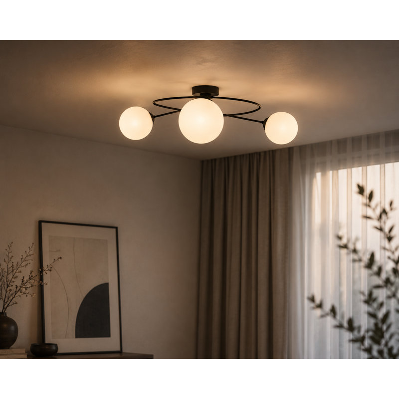 Glass Semi Flush Mount, Frosted, White, 3 Lights