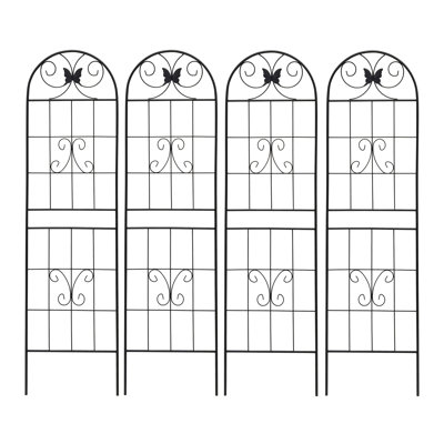 71" X 19.7" Metal Garden Trellises 4 Pack , Black Rustproof Outdoor Trellis, Easy Setup, Strong Galvanized, Supports Climbing Plants Like Rose, Cucumber, Beans 4 Plant Support, Assembly, Galvanized