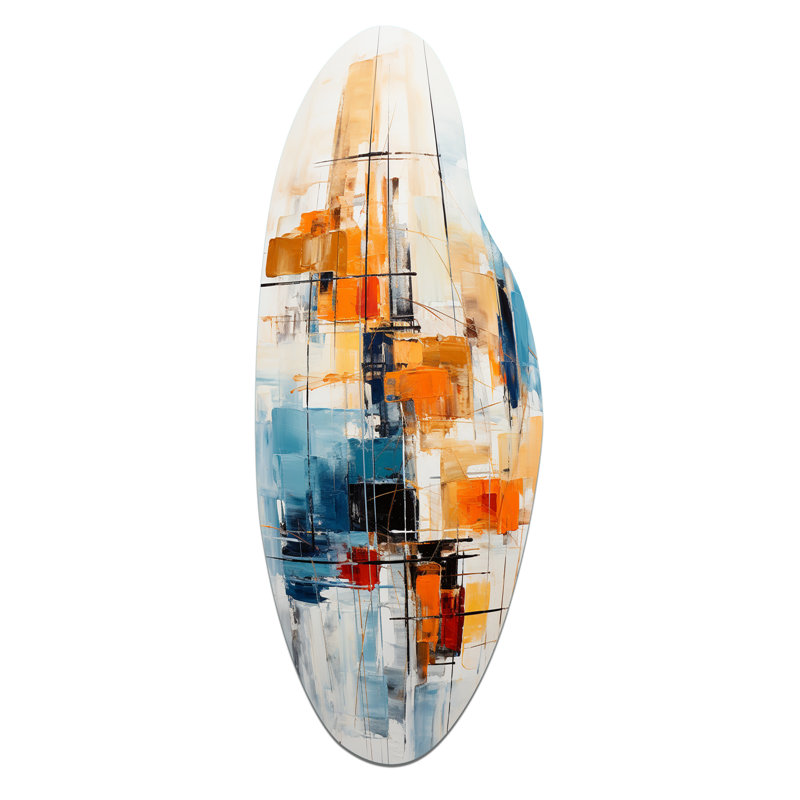 «Colorful Mid Century Retro Reflections III - Mid Century», art mural asymétrique moderne en métal, impression moderne incurvée en métal