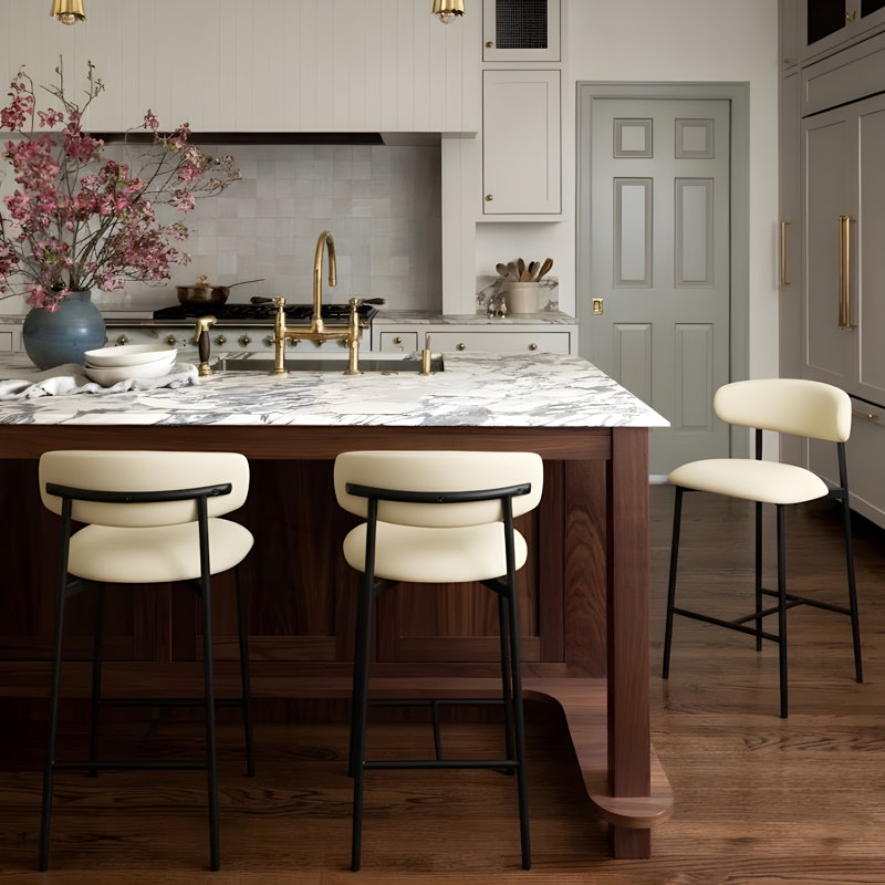 Lupita Vegan Leather Counter Stool, Cream Vegan Leather, Matte Black