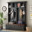Farmhouse 4-in-1 Hall Tree with Wood Grain Bench and 2 Drawers (Black)-413924283