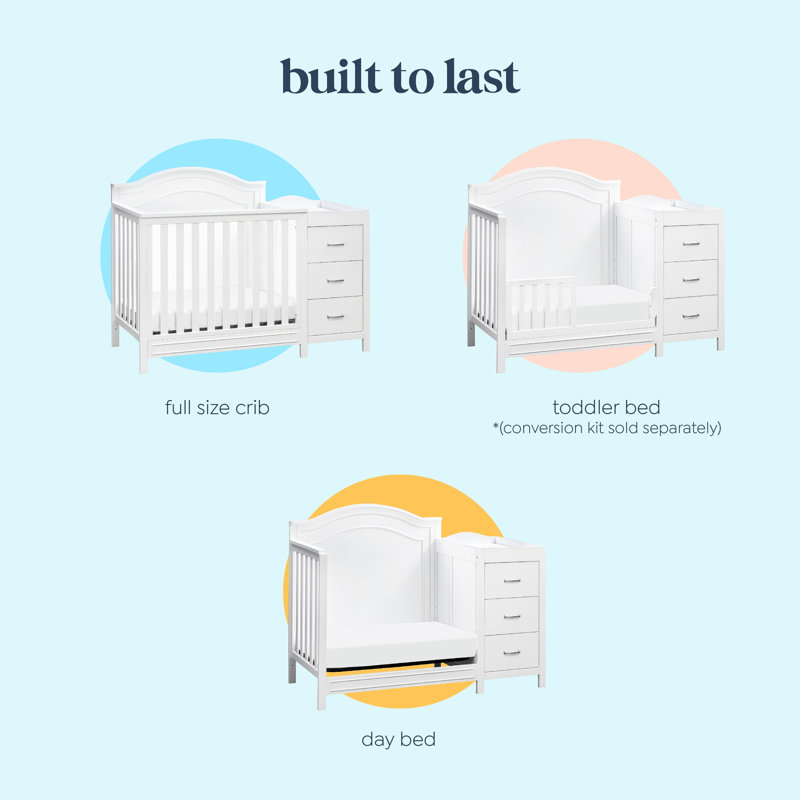 White 4-in-1 Convertible Mini Crib with Changer
