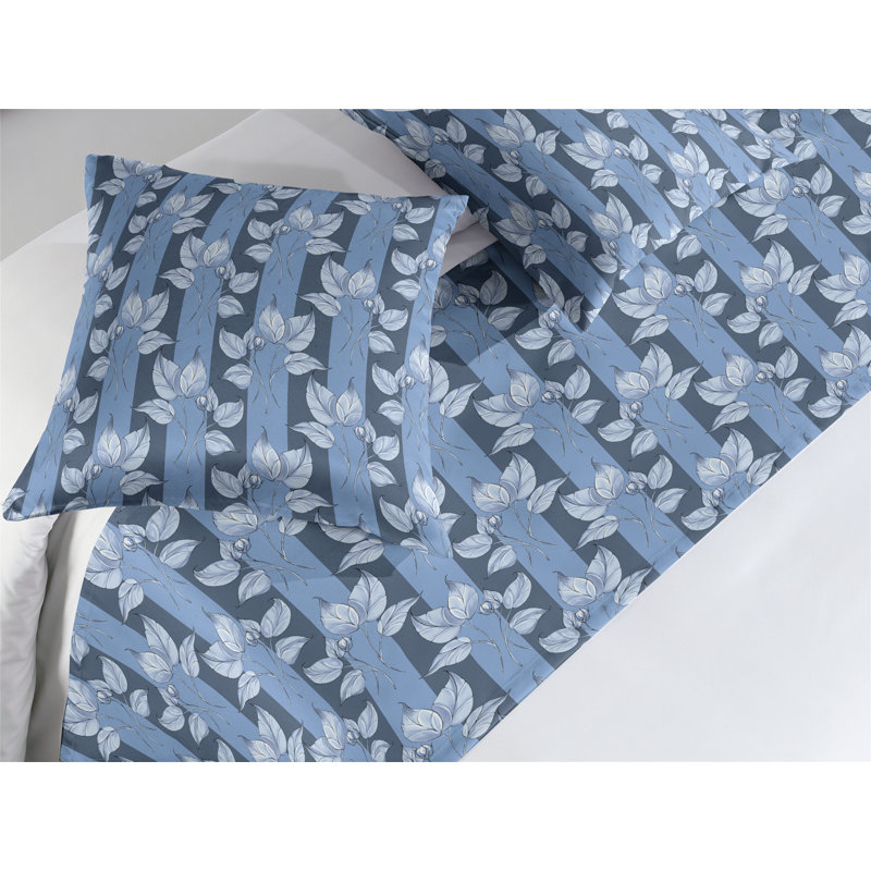 Ambesonne Leaves Bed Runner Set Leaf of Flower Pattern Print  Slate Blue and Soft Blue, King