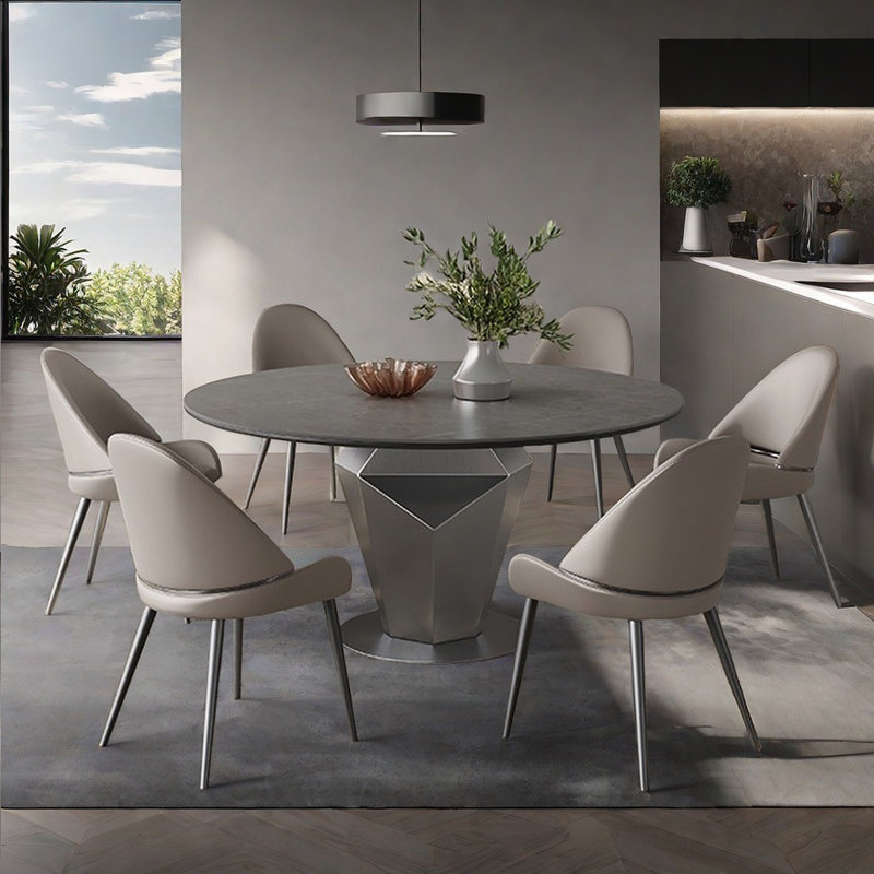 Italian modern simple round dining table sets, 29.5"H x 53.1"L x 53.1"W