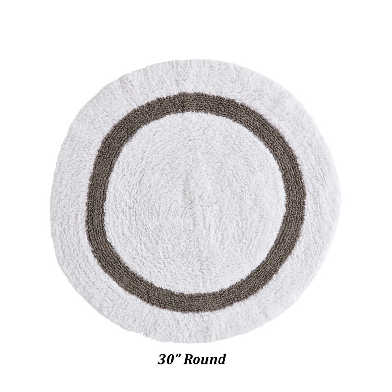 Tapis pour salle de bain réversible 100% coton Widman, doux et super absorbant, lavable à la machine pour la douche, la baignoire et le lavabo, rond 30 po, blanc / gris